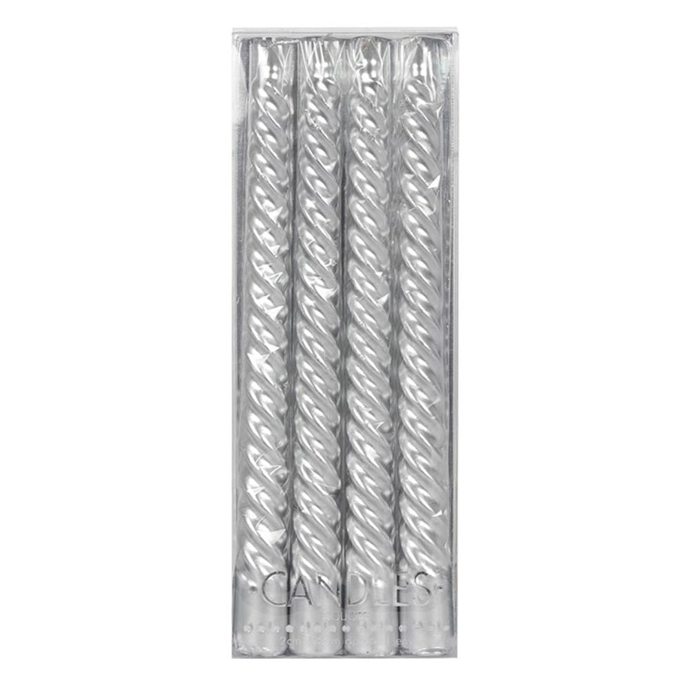 Pack of 4 Silver Twist Taper Candles - ScentiMelti  Pack of 4 Silver Twist Taper Candles