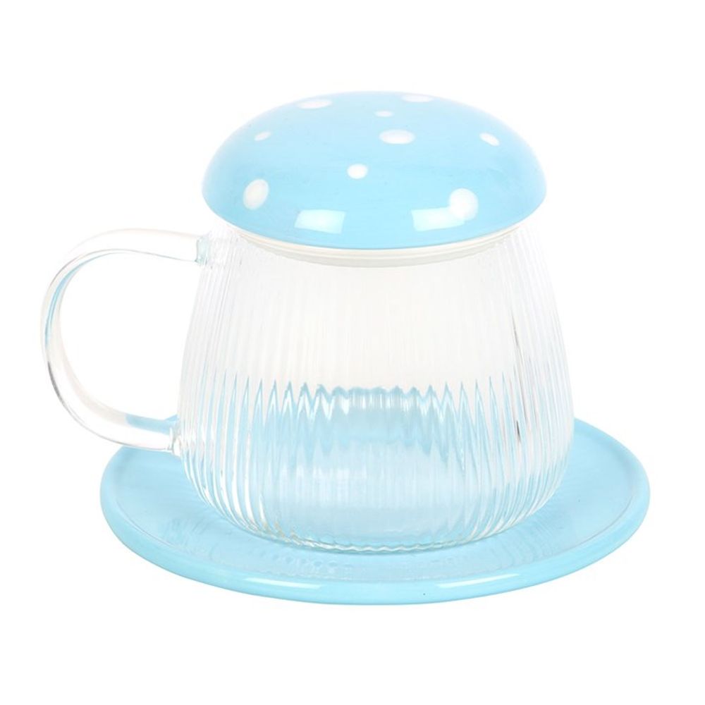 Blue Glass Mushroom Mug and Saucer - ScentiMelti Home Fragrance, Beauty & Gifts UK