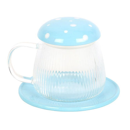 Blue Glass Mushroom Mug and Saucer - ScentiMelti Home Fragrance, Beauty & Gifts UK