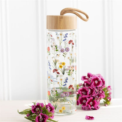 Wildflower Glass And Bamboo Water Bottle - ScentiMelti Home Fragrance, Beauty & Gifts UK