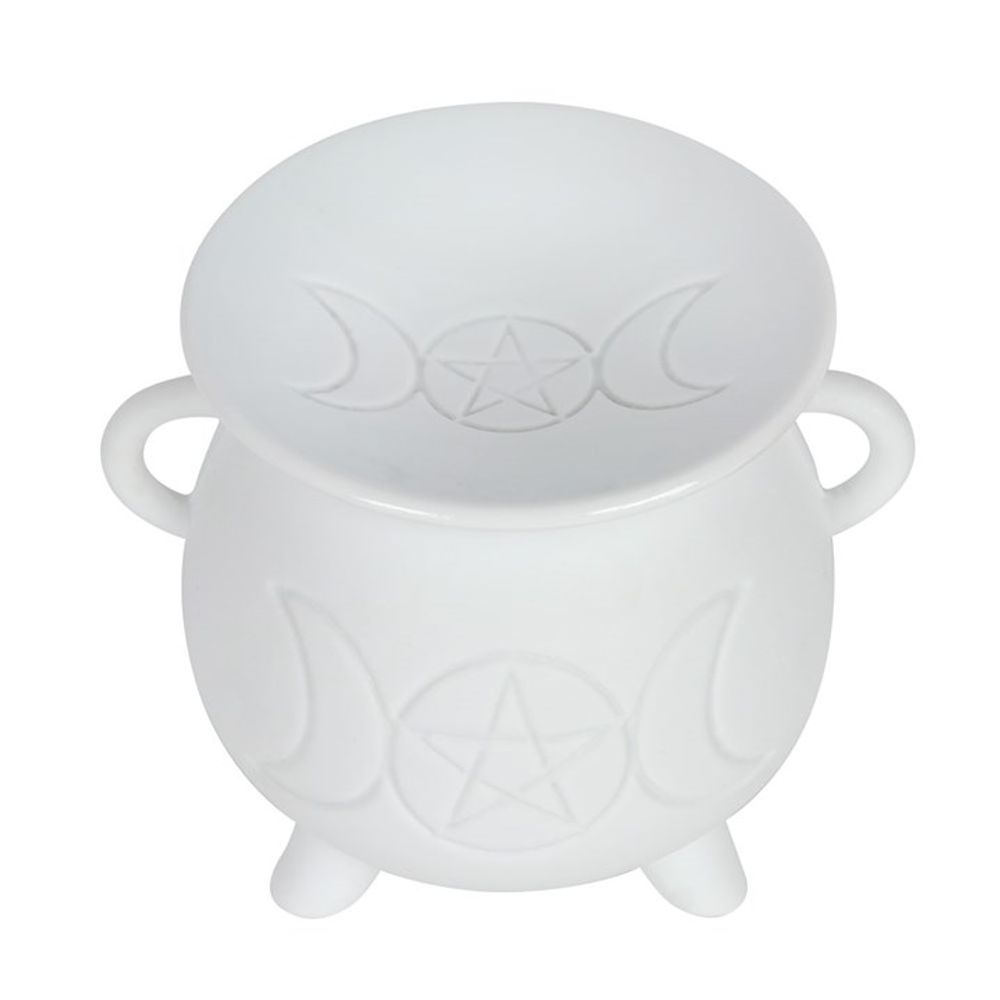 White Triple Moon Cauldron Oil Burner - ScentiMelti  White Triple Moon Cauldron Oil Burner