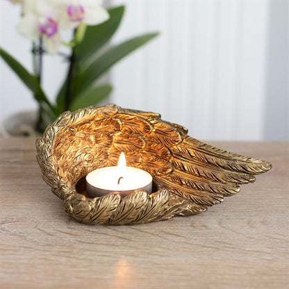 Gold Single Lowered Angel Wing Candle Holder - ScentiMelti  Gold Single Lowered Angel Wing Candle Holder