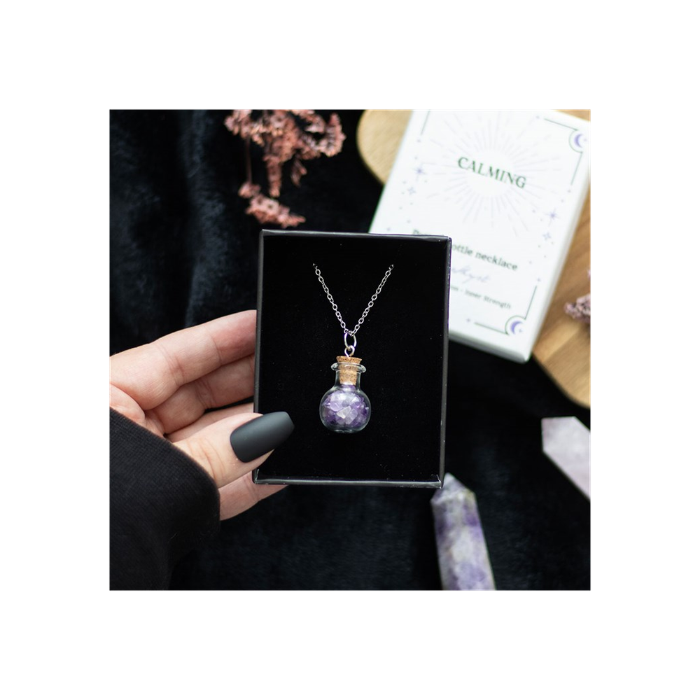 Calming Amethyst Crystal Chip Potion Bottle Necklace - ScentiMelti Home Fragrance, Beauty & Gifts UK