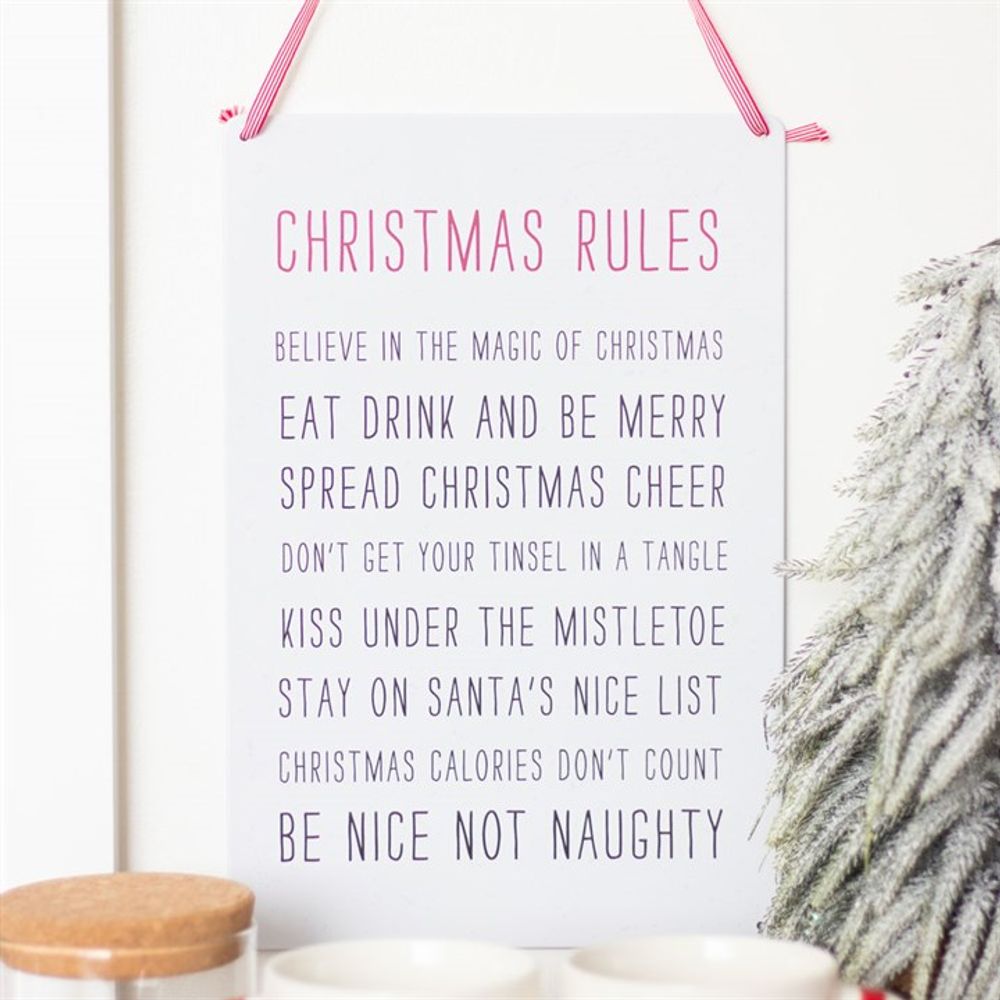 30cm Christmas Rules Metal Hanging Sign - ScentiMelti  30cm Christmas Rules Metal Hanging Sign