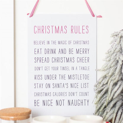 30cm Christmas Rules Metal Hanging Sign - ScentiMelti  30cm Christmas Rules Metal Hanging Sign