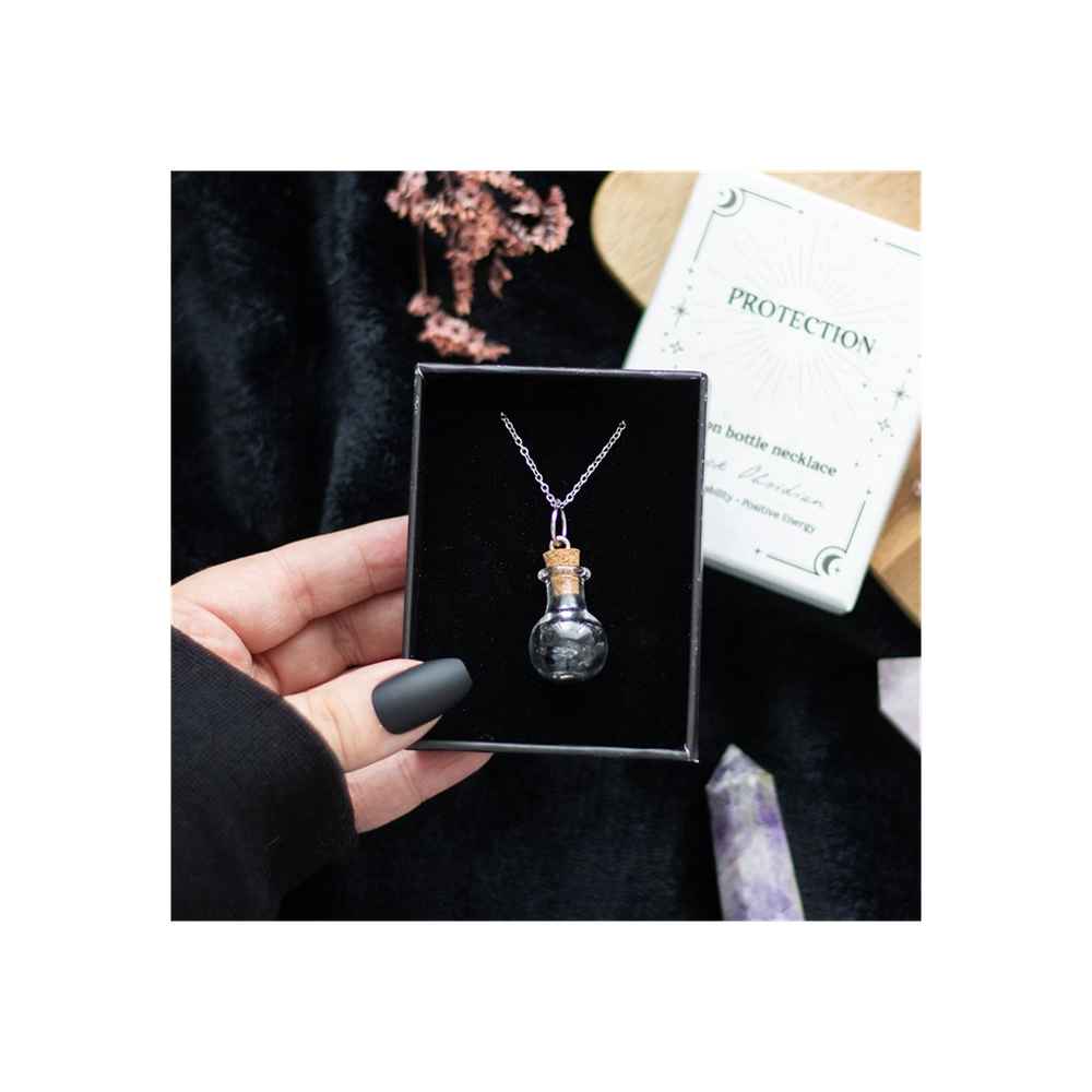 Protection Black Obsidian Crystal Chip Potion Bottle Necklace - ScentiMelti Home Fragrance, Beauty & Gifts UK