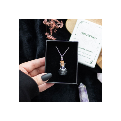 Protection Black Obsidian Crystal Chip Potion Bottle Necklace - ScentiMelti Home Fragrance, Beauty & Gifts UK