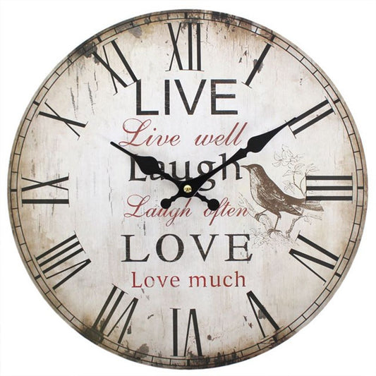 Rustic Effect Live Well, Laugh Often, Love Much Wall Clock - ScentiMelti Home Fragrance, Beauty & Gifts UK