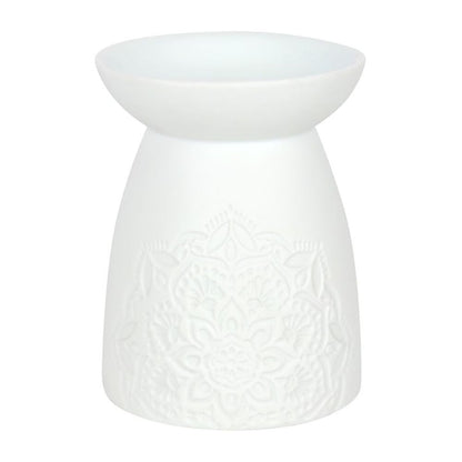 White Ceramic Mandala Oil Burner - ScentiMelti  White Ceramic Mandala Oil Burner