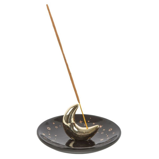 Gold Crescent Moon Incense Stick Holder