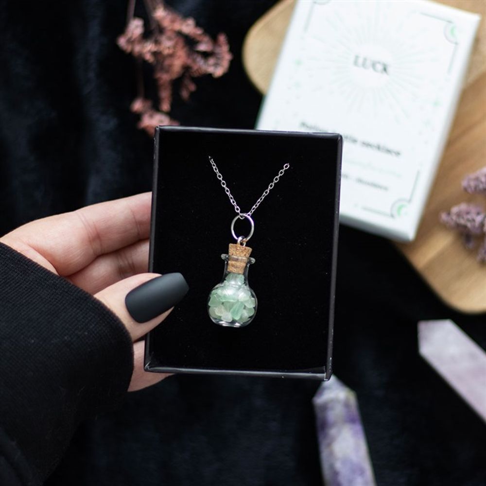 Luck Green Aventurine Crystal Chip Potion Bottle Necklace - ScentiMelti Home Fragrance, Beauty & Gifts UK