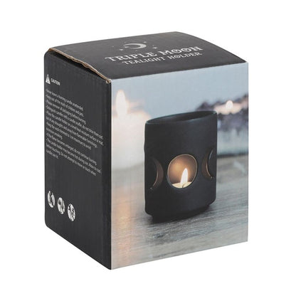 Small Black Triple Moon Cut Out Tealight Holder - ScentiMelti  Small Black Triple Moon Cut Out Tealight Holder