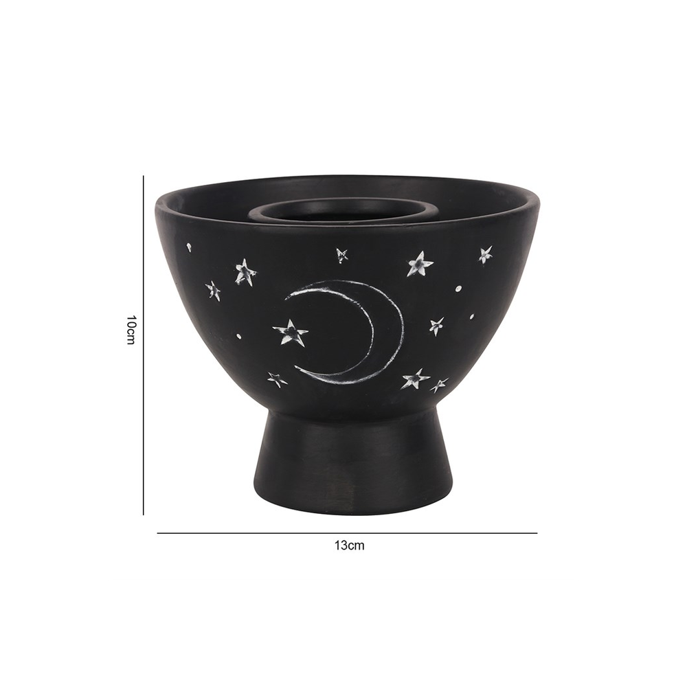 Black Moon and Stars Terracotta Smudge Bowl - ScentiMelti  Black Moon and Stars Terracotta Smudge Bowl