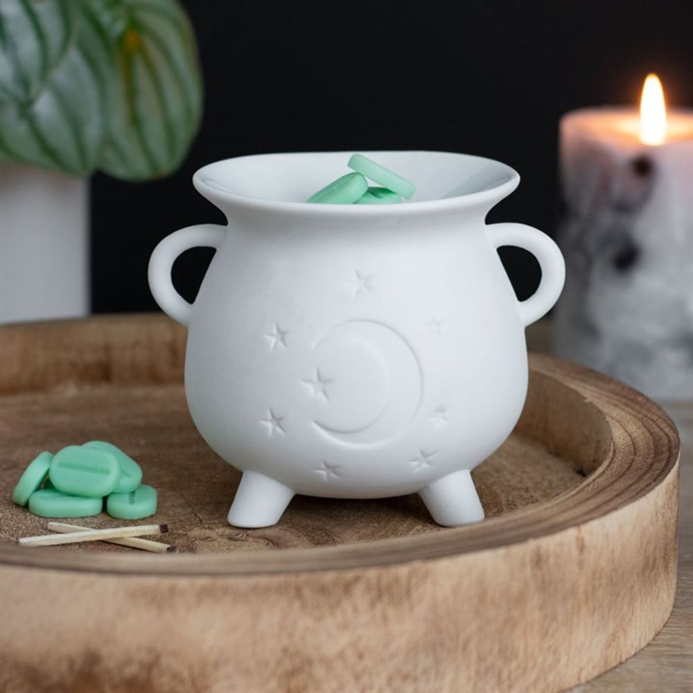 White Mystical Moon Cauldron Oil Burner - ScentiMelti  White Mystical Moon Cauldron Oil Burner