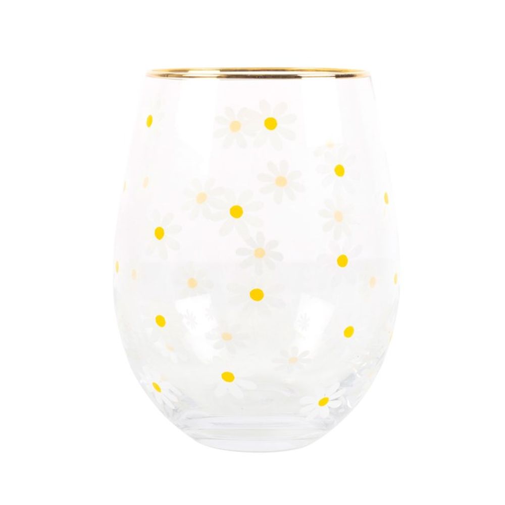 All Over Daisy Print Stemless Wine Glass - ScentiMelti  All Over Daisy Print Stemless Wine Glass