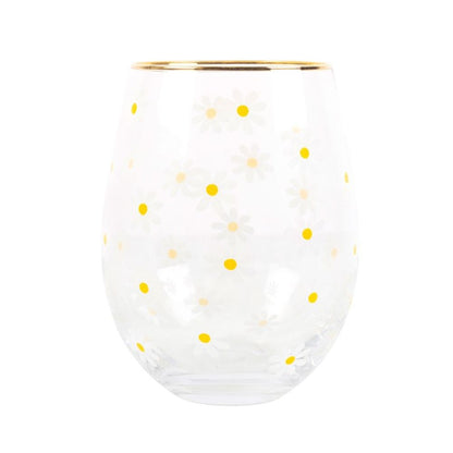 All Over Daisy Print Stemless Wine Glass - ScentiMelti  All Over Daisy Print Stemless Wine Glass