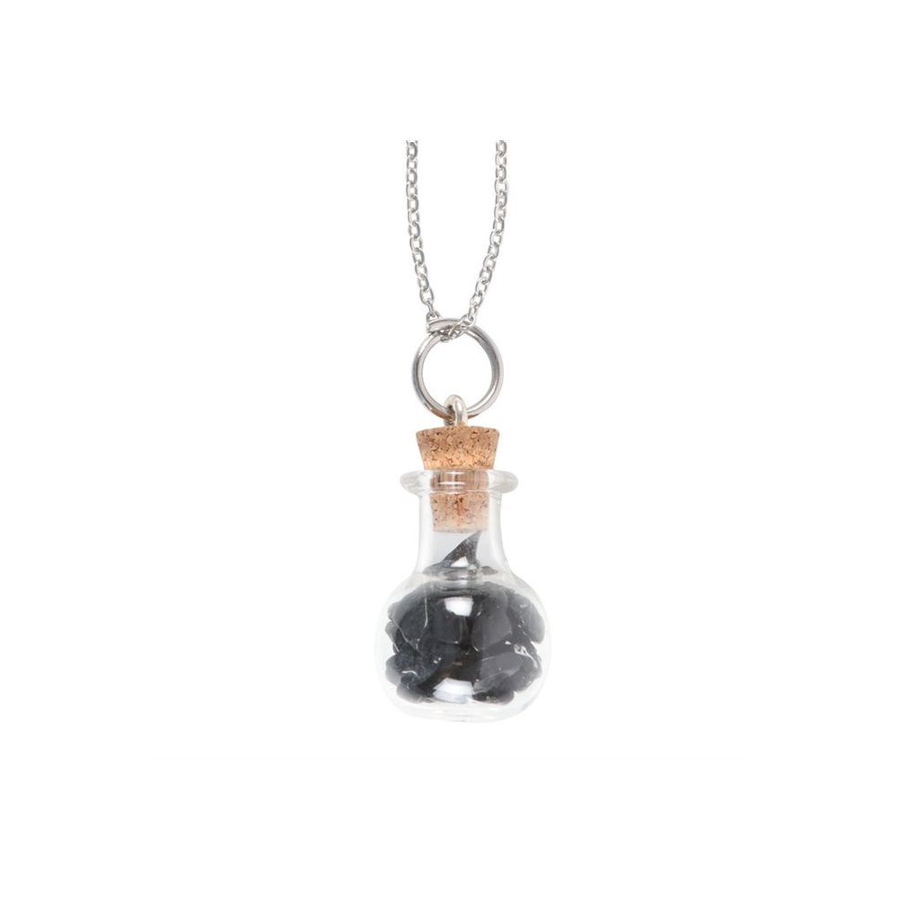 Protection Black Obsidian Crystal Chip Potion Bottle Necklace - ScentiMelti Home Fragrance, Beauty & Gifts UK