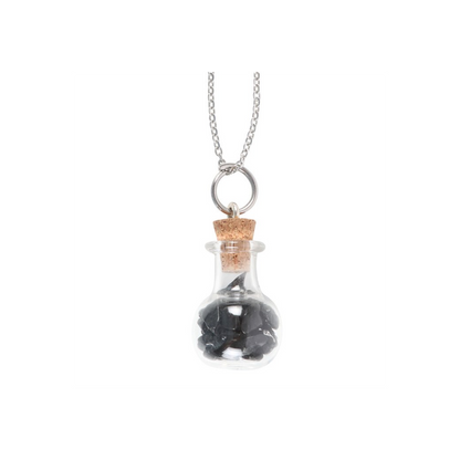 Protection Black Obsidian Crystal Chip Potion Bottle Necklace - ScentiMelti Home Fragrance, Beauty & Gifts UK