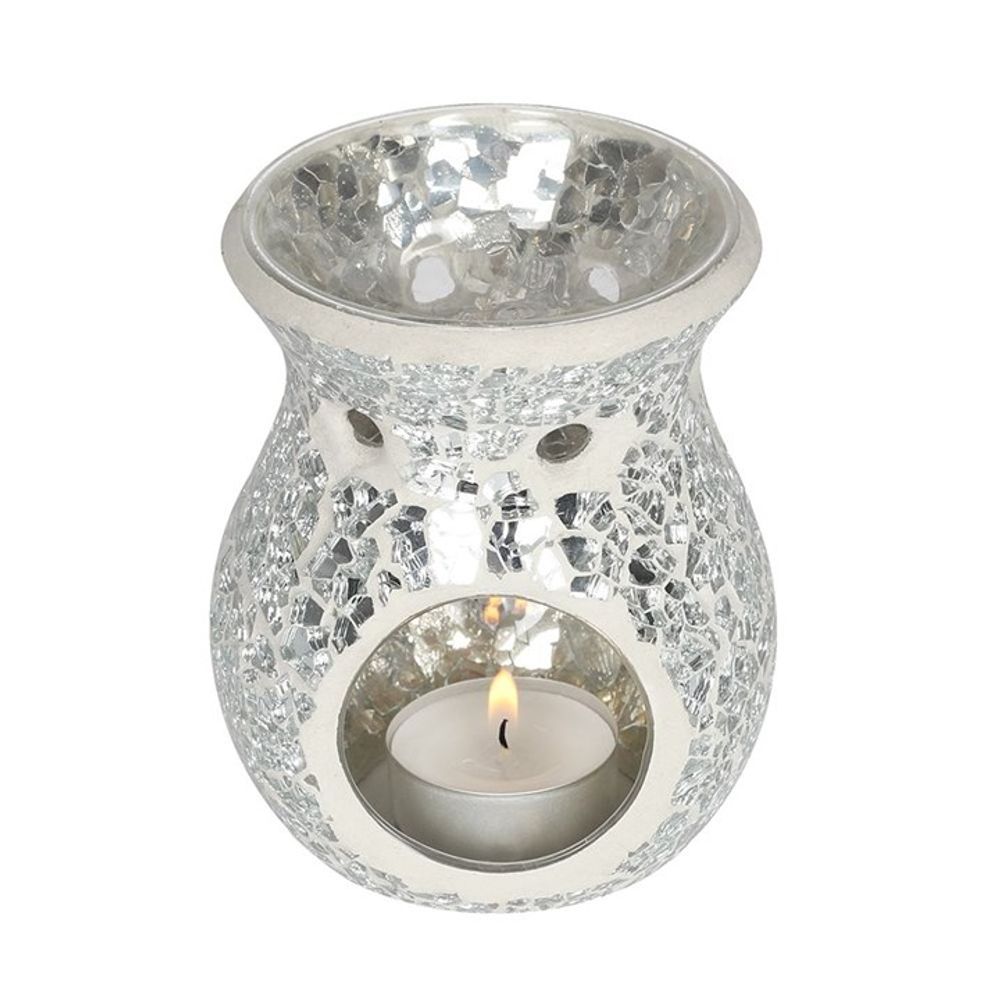 Small Silver Crackle Glass Oil Burner - ScentiMelti  Small Silver Crackle Glass Oil Burner