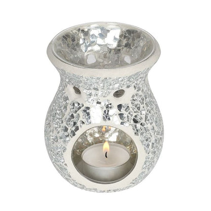 Small Silver Crackle Glass Oil Burner - ScentiMelti  Small Silver Crackle Glass Oil Burner