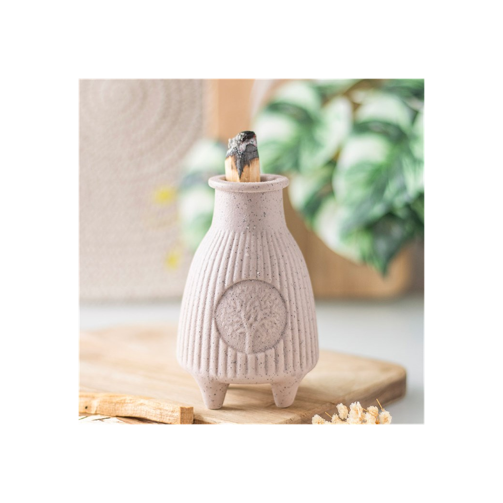 Greige Ribbed Palo Santo Burner - ScentiMelti Home Fragrance, Beauty & Gifts UK