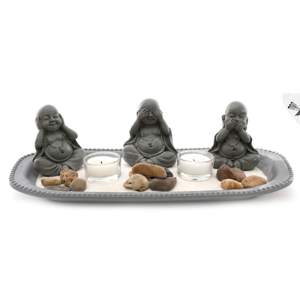 35cm Triple Buddha Resin Zen Garden Tealight Holder - ScentiMelti  35cm Triple Buddha Resin Zen Garden Tealight Holder