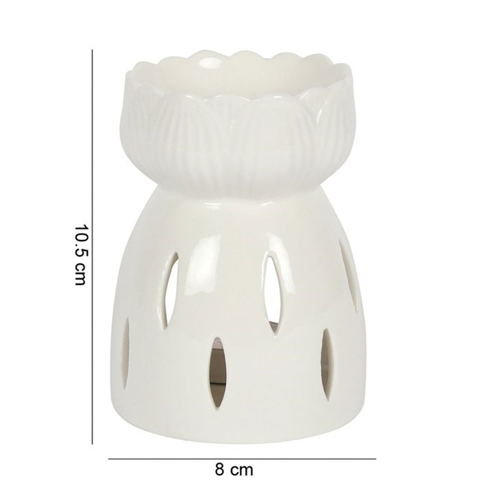 White Gloss Lotus Flower Oil Burner - ScentiMelti  White Gloss Lotus Flower Oil Burner