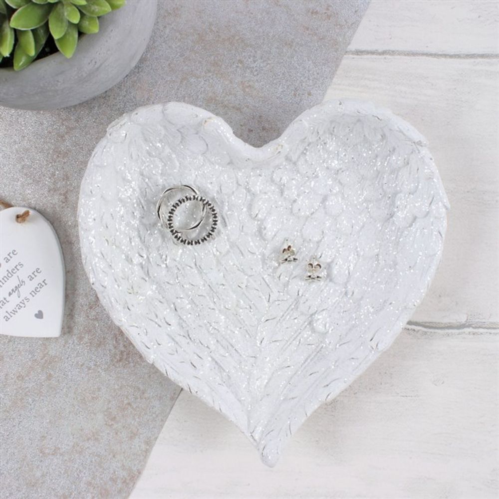 Glitter Heart Shaped Angel Wing Trinket Dish - ScentiMelti  Glitter Heart Shaped Angel Wing Trinket Dish