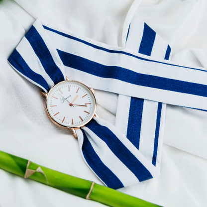 Blue Stripe Print Colour Changeable Fabric Strap Wristwatch The Colourful Aura ScentiMelti Wax Melts