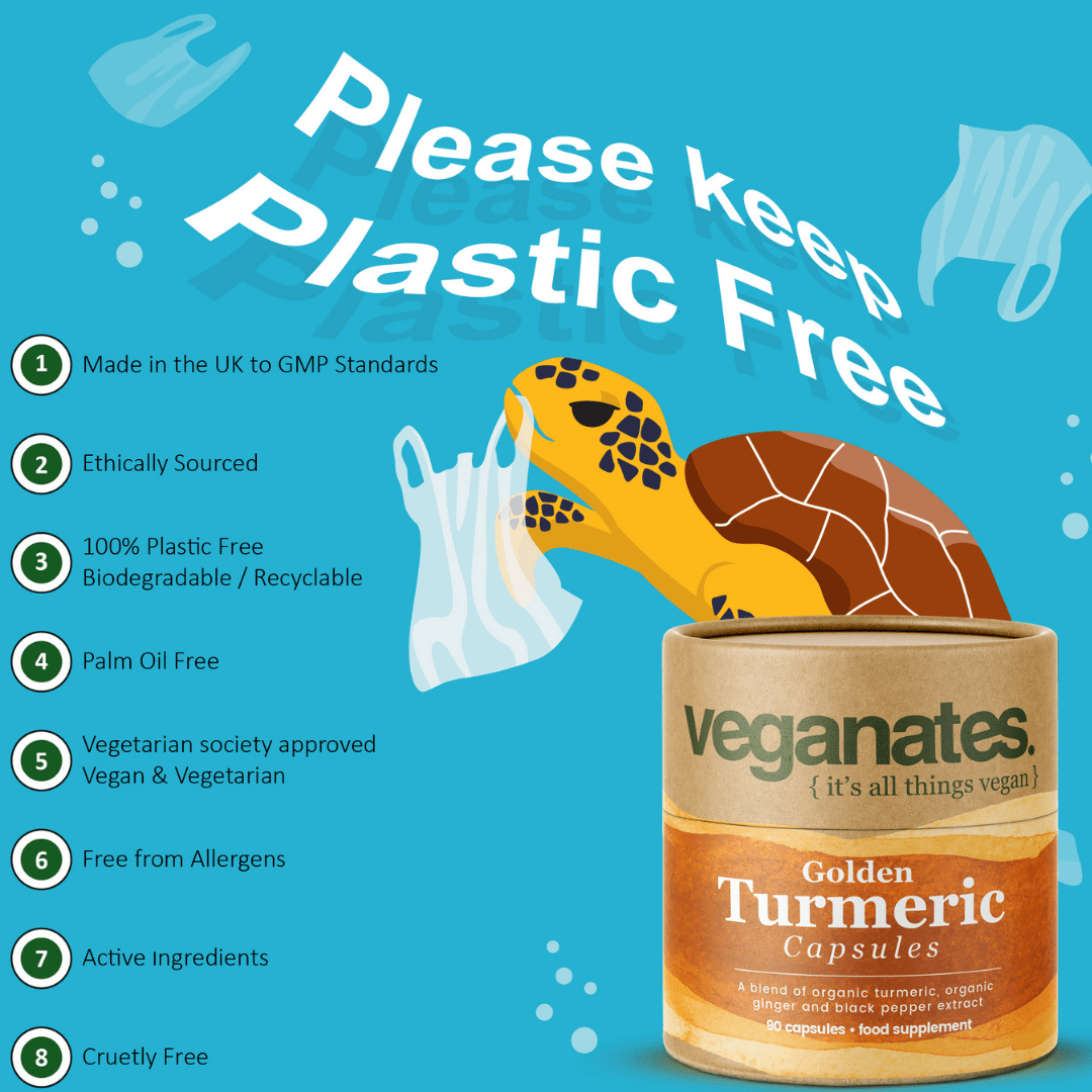 Organic Vegan Turmeric Curcumin & Ginger Supplement with Black Pepper in Plastic Free Biodegradable Tub