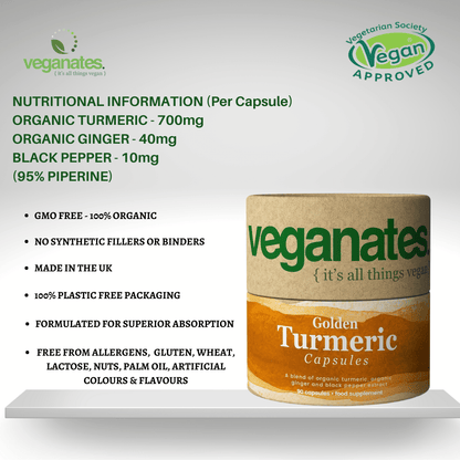 Organic Vegan Turmeric Curcumin & Ginger Supplement with Black Pepper in Plastic Free Biodegradable Tub - ScentiMelti  Organic Vegan Turmeric Curcumin & Ginger Supplement with Black Pepper in