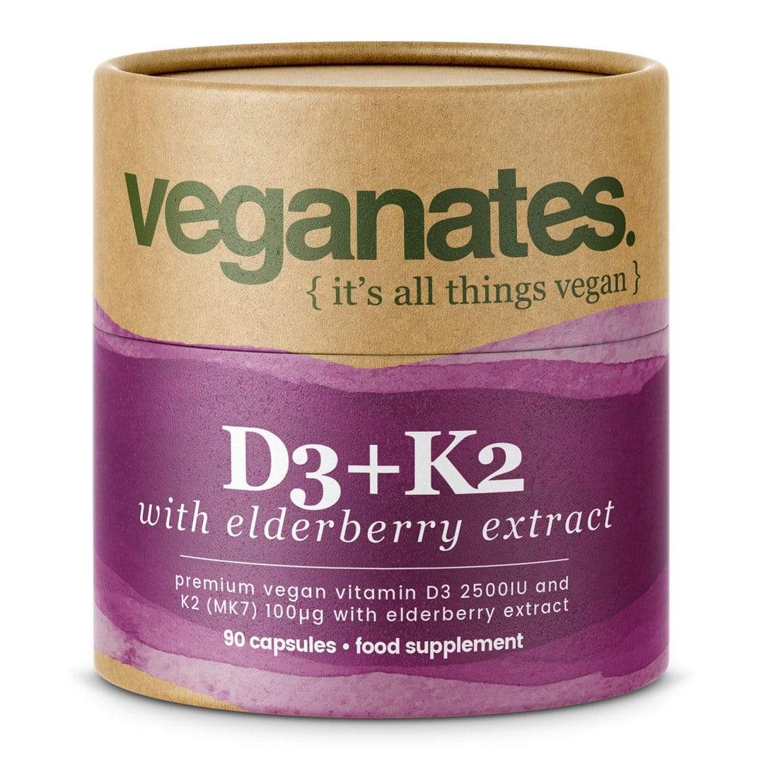 Vegan Vitamin D3 2500IU & K2 MK7 100µg With Elderberry Extract in Plastic Free Biodegradable Tub