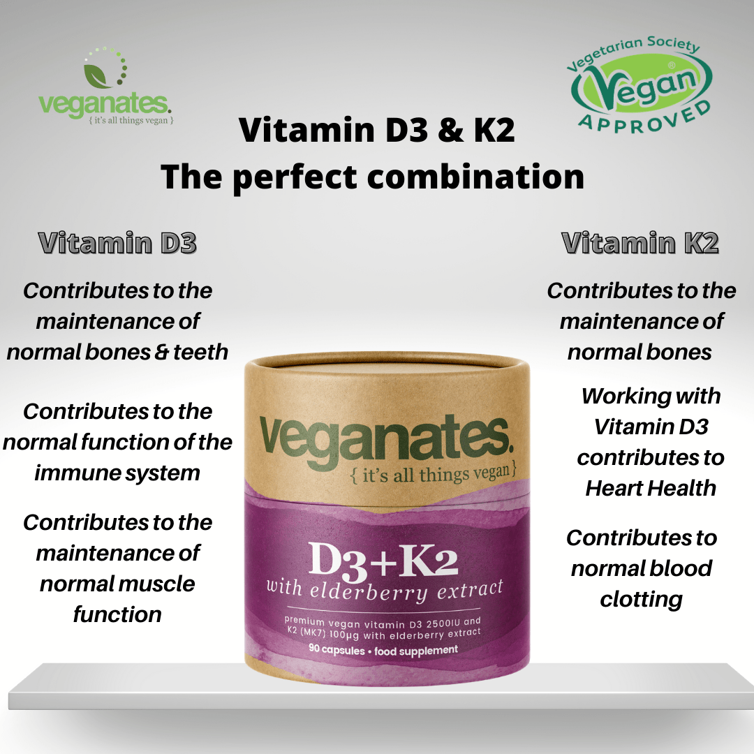Vegan Vitamin D3 2500IU & K2 MK7 100µg With Elderberry Extract in Plastic Free Biodegradable Tub