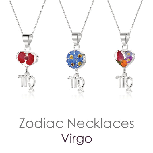 Virgo Necklace - Sterling silver pendant with real flowers & a zodiac charm.  More Options...