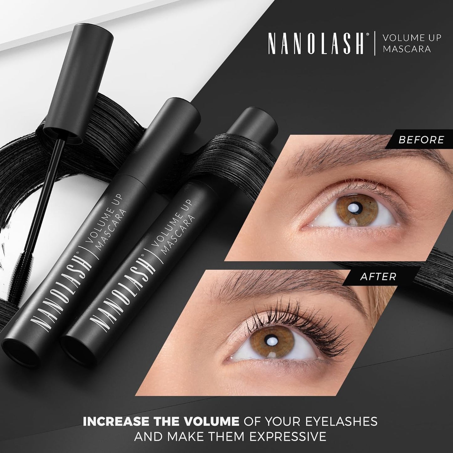 Nanolash Volume Up Mascara 10 ml - thickening mascara, effect of full and thick eyelashes, increasing volume, volumizing mascara, black mascara - ScentiMelti Home Fragrance, Beauty & Gifts UK