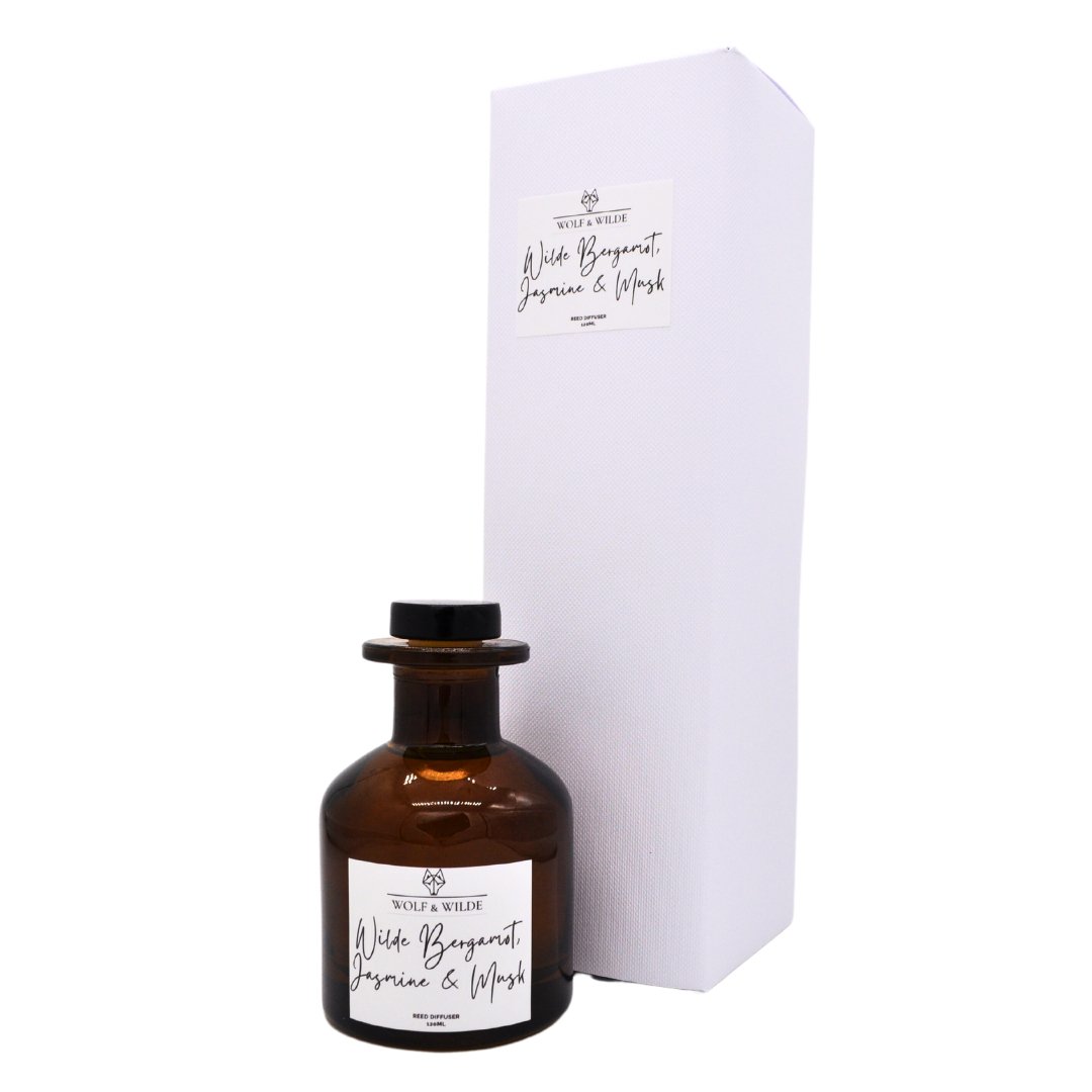 Wilde Bergamot. Jasmine & Musk 120ml Reed Diffuser With 8 Reeds - ScentiMelti Home Fragrance, Beauty & Gifts UK