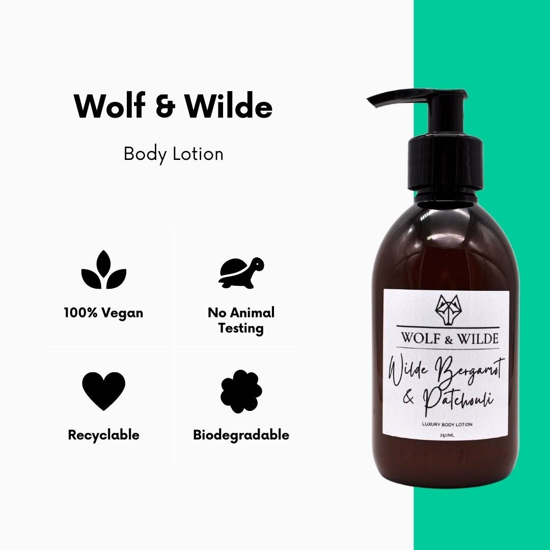 Wilde Bergamot & Patchouli Luxury Body Lotion 250ML Wolf & Wilde ScentiMelti Wax Melts