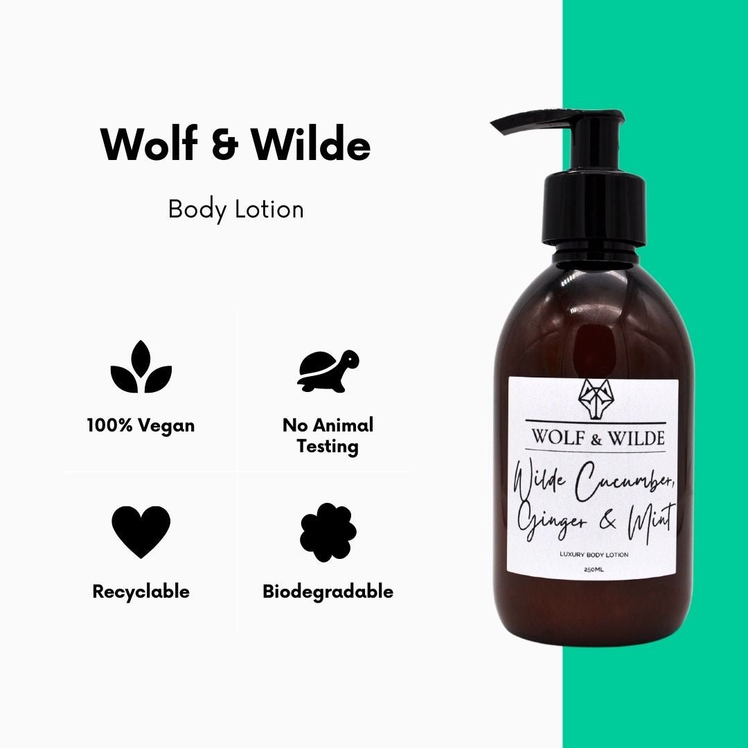 Wilde Cucumber, Ginger & Mint Luxury Body Lotion 250ML Wolf & Wilde ScentiMelti Wax Melts