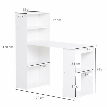 120cm Modern Computer Desk Bookshelf Study Table Workstation PC Laptop Writing Home Office 6 Shelves White - ScentiMelti Home Fragrance, Beauty & Gifts UK