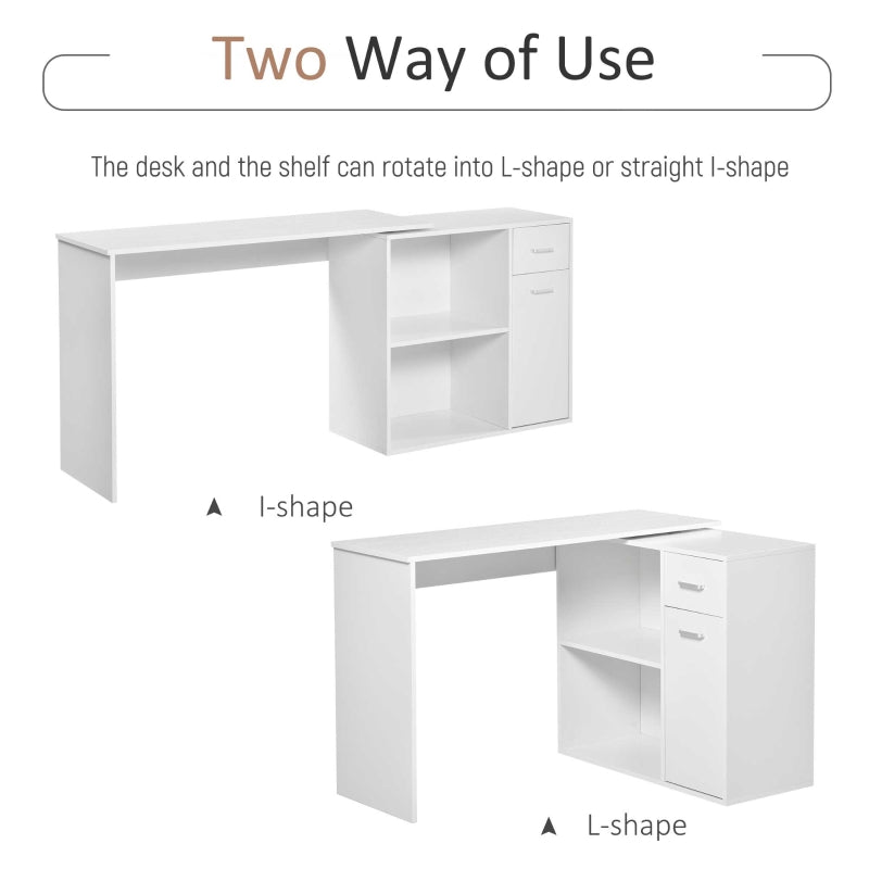 L-Shaped Desk Computer Corner Desk, Adjustable Dining Table with Storage Shelf and Drawer, Workstation for Home Office, White - ScentiMelti Home Fragrance, Beauty & Gifts UK