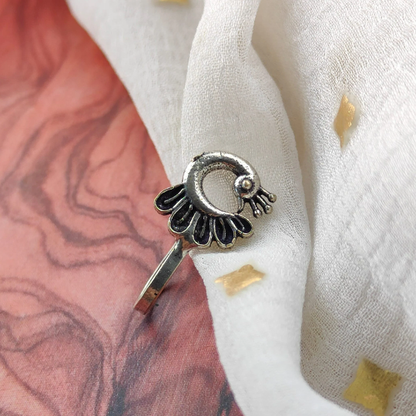 Oxidized German Silver Peacock Round Tribal Clip On Indian Animal Nose Pin - ScentiMelti Home Fragrance, Beauty & Gifts UK