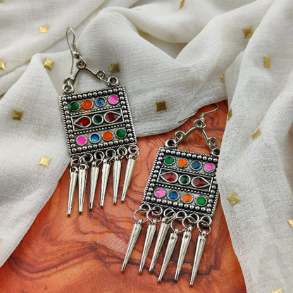 Oxidised Colourful Enamel Square Indian Boho  Drop Ethnic Asian Indian Earrings The Colourful Aura ScentiMelti Wax Melts