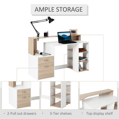 Modern Computer Desk with Drawers and Storage Shelves, Study Workstation, Writing Desk with Printer Stand for Home Office, Oak and White - ScentiMelti Home Fragrance, Beauty & Gifts UK