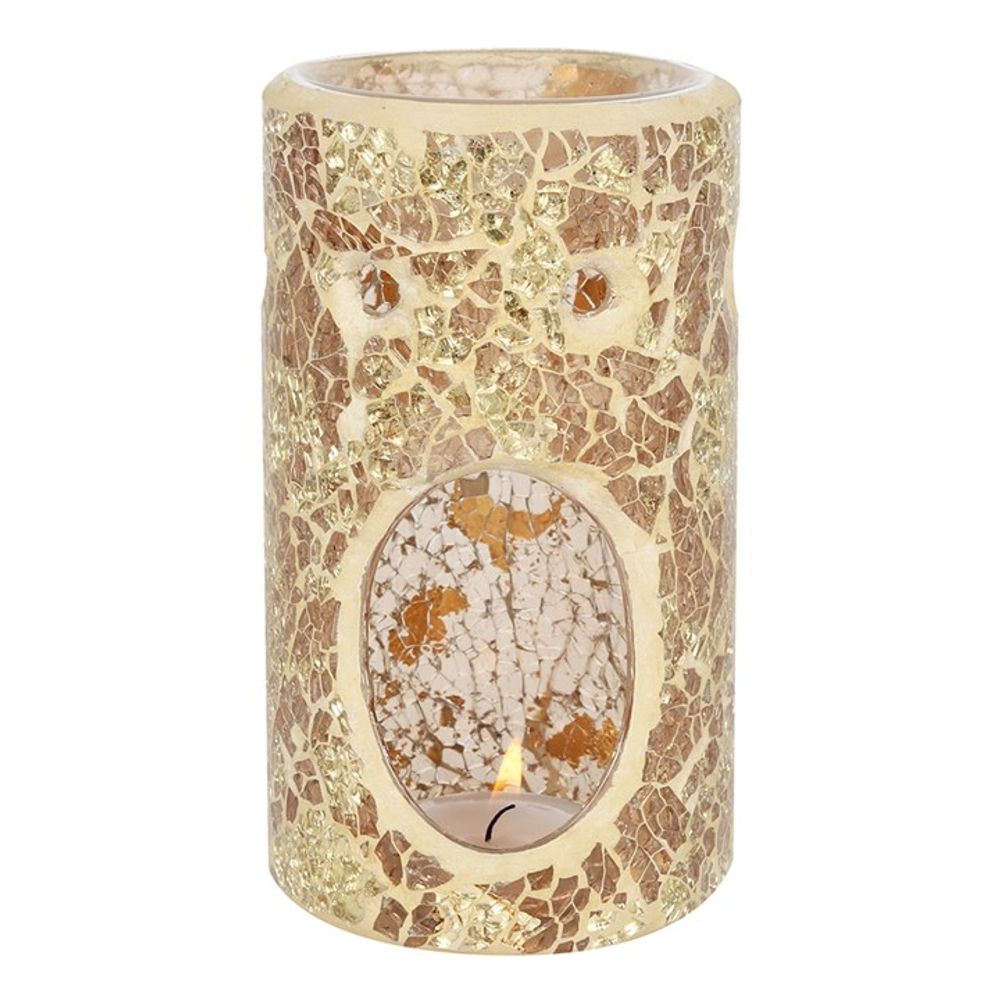 Gold Pillar Crackle Glass Oil Burner - ScentiMelti  Gold Pillar Crackle Glass Oil Burner