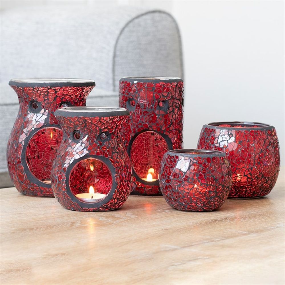 Large Red Crackle Glass Oil Burner - ScentiMelti  Large Red Crackle Glass Oil Burner