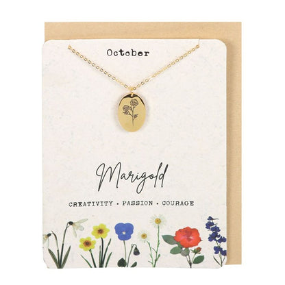 October Marigold Birth Flower Necklace Card - ScentiMelti  October Marigold Birth Flower Necklace Card