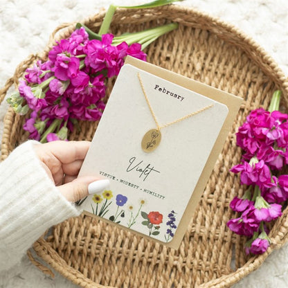 February Violet Birth Flower Necklace Card - ScentiMelti  February Violet Birth Flower Necklace Card