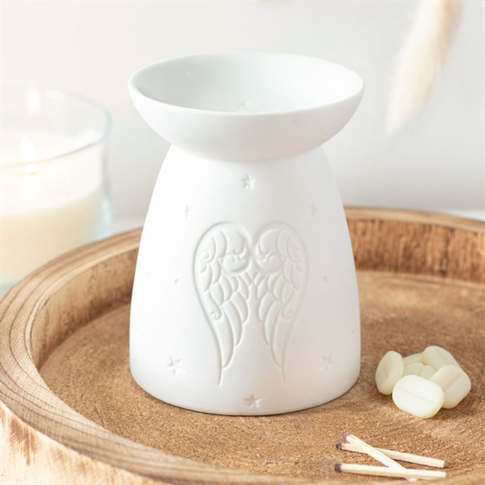 White Ceramic Angel Wings Oil Burner - ScentiMelti  White Ceramic Angel Wings Oil Burner