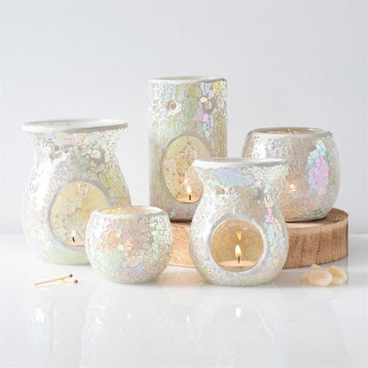 Small White Iridescent Crackle Oil Burner - ScentiMelti  Small White Iridescent Crackle Oil Burner