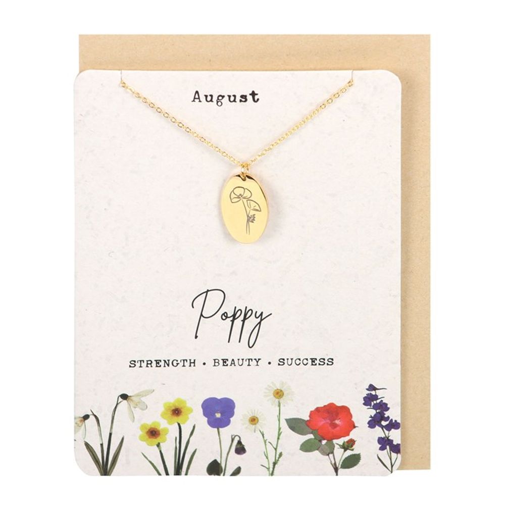 August Poppy Birth Flower Necklace Card - ScentiMelti  August Poppy Birth Flower Necklace Card